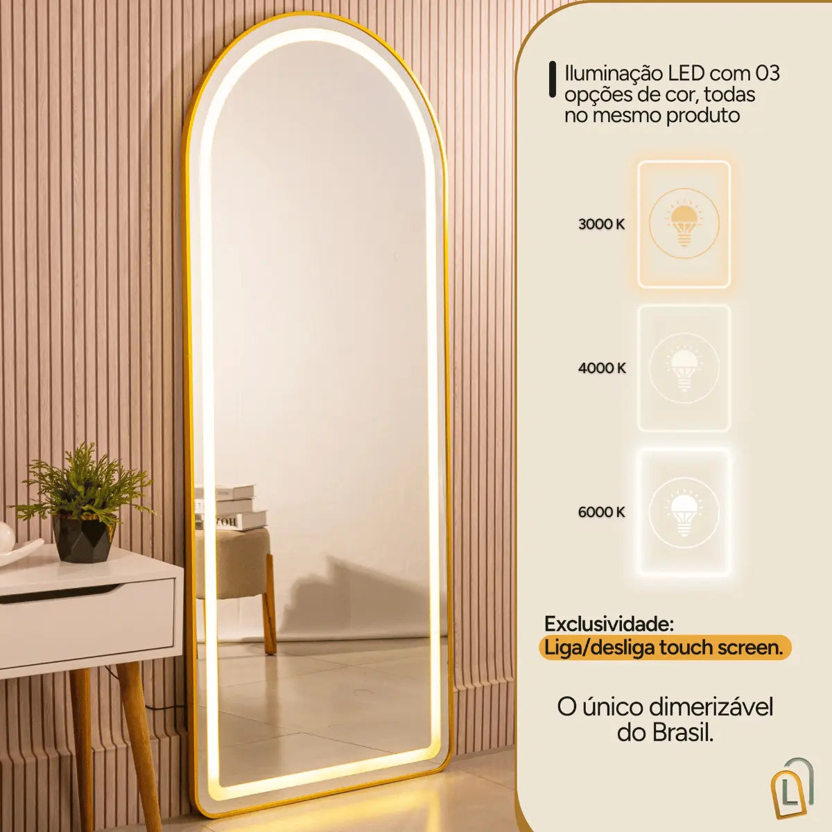 Espelho Oval Led 170x70 Moldura Grande Corpo Inteiro