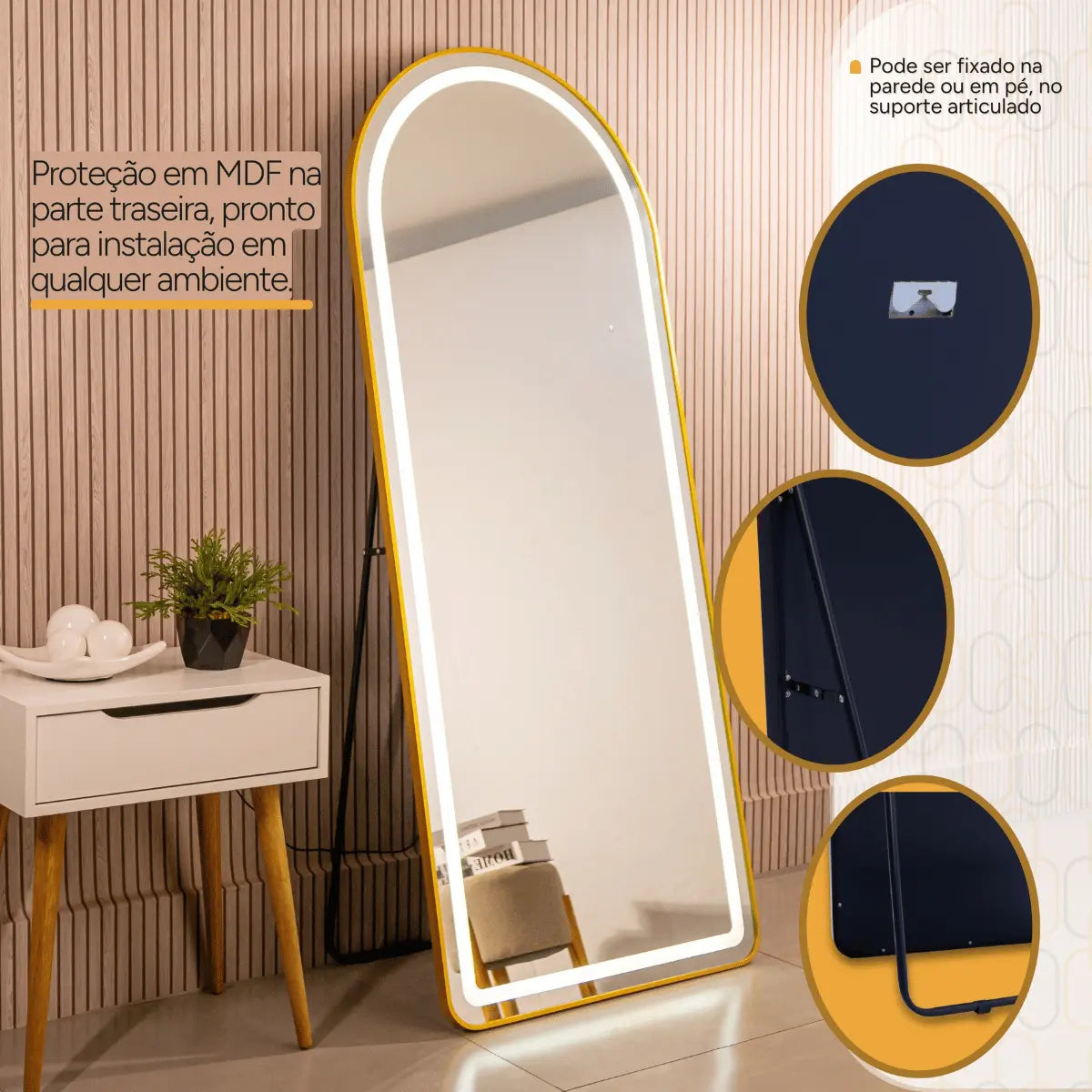 Espelho Oval Led 170x70 Moldura Grande Corpo Inteiro