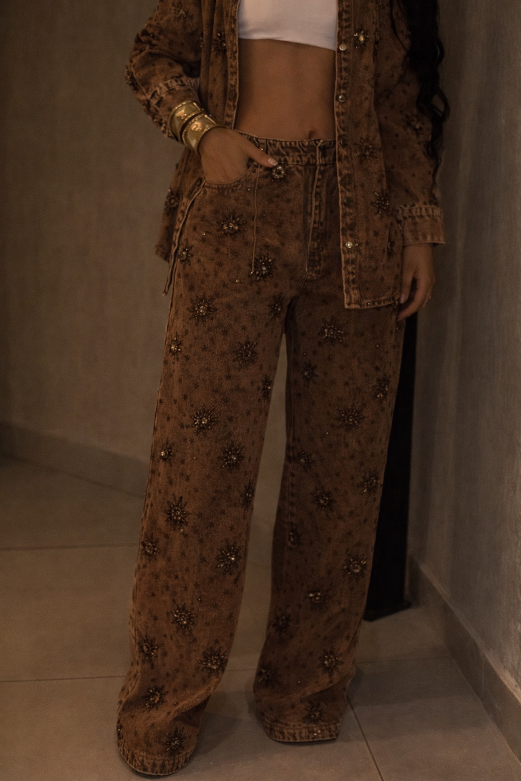 Conjunto Crystal Siena™ | Jeans Premium com Aplicações em Cristais