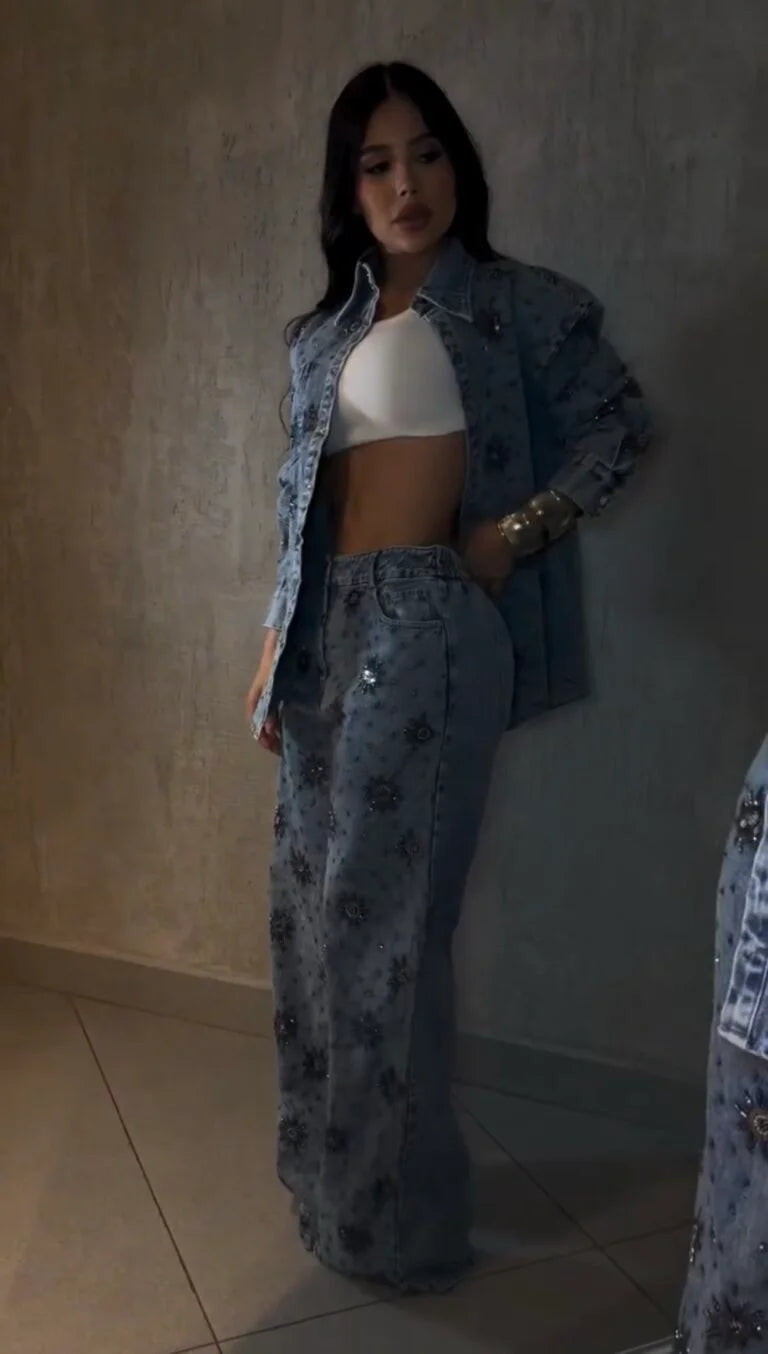 Conjunto Crystal Siena™ | Jeans Premium com Aplicações em Cristais